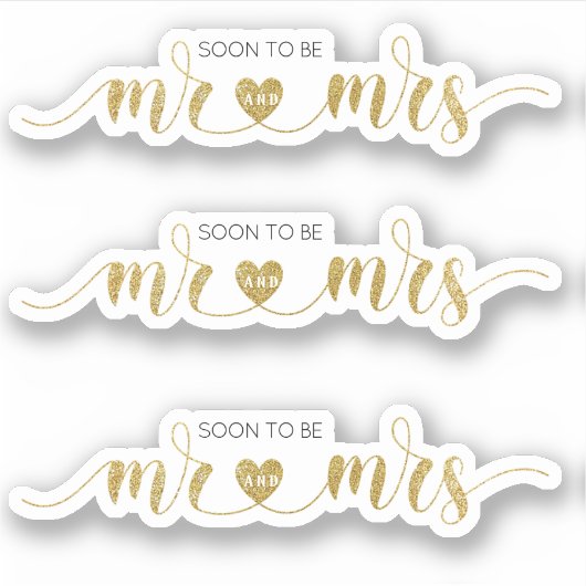 Gold glitter Mr en Mrs Wedding Shower Sticker (Voorkant)
