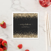 Gold Glitter Name Black Merry kerst Servet (Insitu)