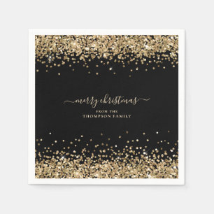 Gold Glitter Name Black Merry kerst Servet