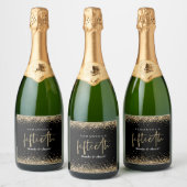 Gold Glitter Name Cheers Fiftieth Birthday Black Sparkling Wijnetiket (Flessen)