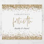 Gold Glitter Name Cheers Fortieth Birthday Sparkling Wijnetiket (Enkel label)