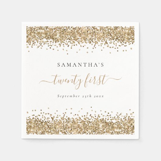 Gold Glitter Name Date 21ste Servet (Voorkant)