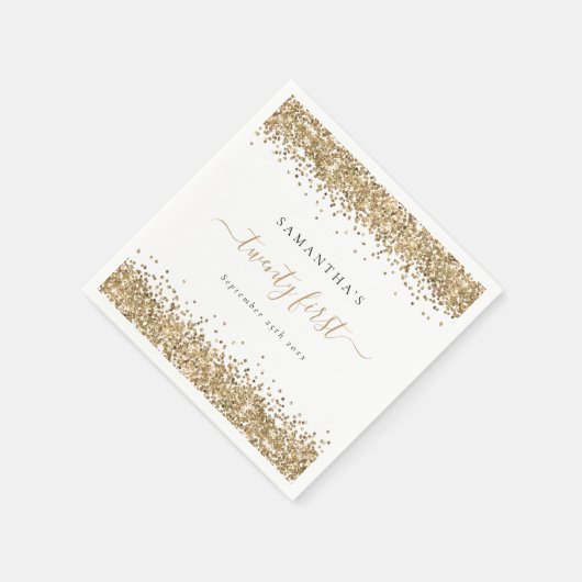 Gold Glitter Name Date 21ste Servet (Hoek)