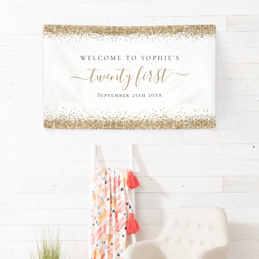 Gold Glitter Name Date Welkom bij 20 eersten Spandoek (Insitu)