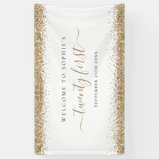 Gold Glitter Name Date Welkom bij 20 eersten Spandoek (Verticaal)