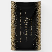 Gold Glitter Name Date Welkom bij Hen Party Black Spandoek (Verticaal)