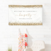 Gold Glitter Name Date Welkom bij Hen Party Spandoek (Insitu)
