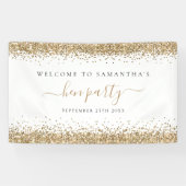 Gold Glitter Name Date Welkom bij Hen Party Spandoek (Horizontaal)