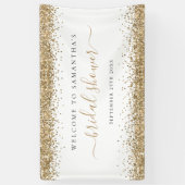 Gold Glitter Name Date Welkom in Vrijgezellenfeest Spandoek (Verticaal)