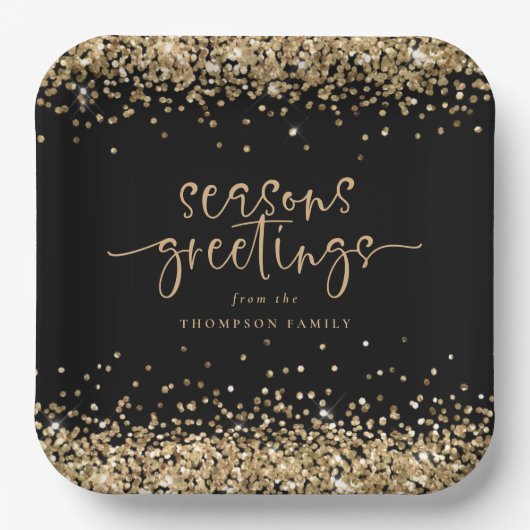 Gold Glitter Name Kerstmis Greetings Papieren Bordje (Voorkant)