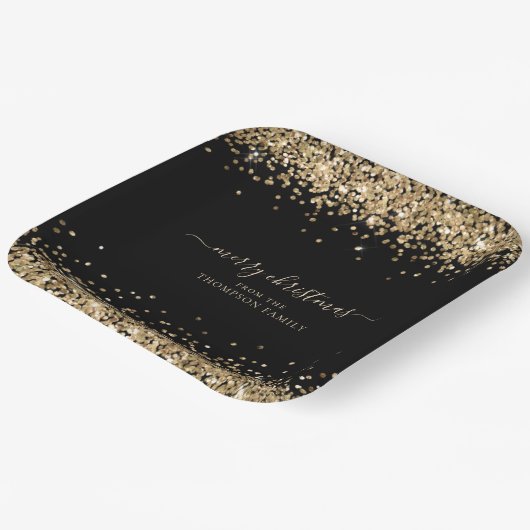 Gold Glitter Name Merry KerstBlack Papieren Bordje (Gebogen)