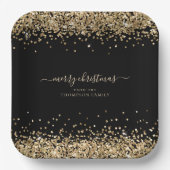 Gold Glitter Name Merry KerstBlack Papieren Bordje (Voorkant)
