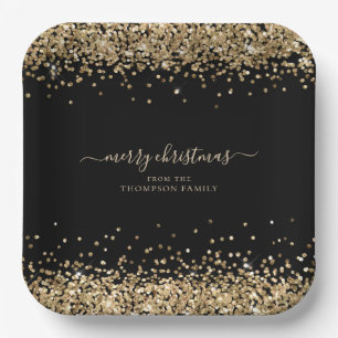 Gold Glitter Name Merry KerstBlack Papieren Bordje