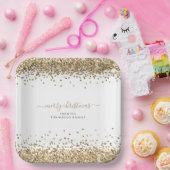 Gold Glitter Name Merry KerstWhite Papieren Bordje (Feest)