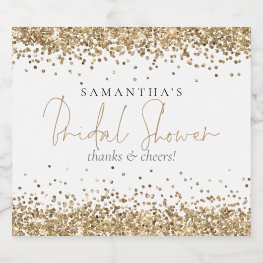 Gold Glitter Name Script-Vrijgezellenfeest Sparkling Wijnetiket (Enkel label)