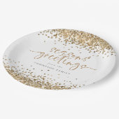 Gold Glitter Name Seasons Greetings Kerstmis Papieren Bordje (Gekanteld)