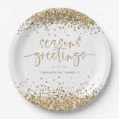Gold Glitter Name Seasons Greetings Kerstmis Papieren Bordje (Voorkant)