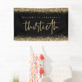 Gold Glitter Name Welkom Dertigste Party Black Spandoek (Insitu)