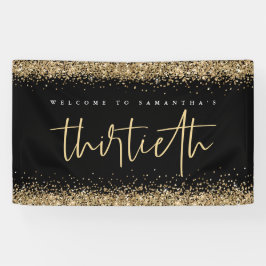 Gold Glitter Name Welkom Dertigste Party Black Spandoek