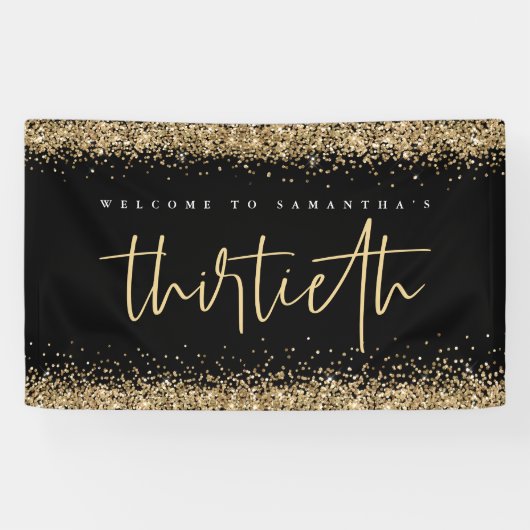 Gold Glitter Name Welkom Dertigste Party Black Spandoek (Horizontaal)