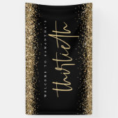 Gold Glitter Name Welkom Dertigste Party Black Spandoek (Verticaal)