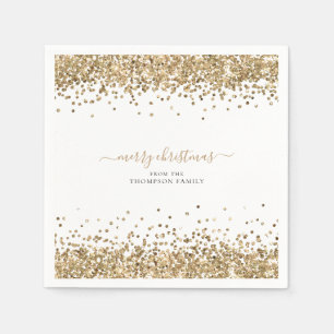 Gold Glitter Name White Merry kerst Servet