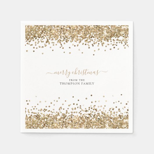 Gold Glitter Name White Merry kerst Servet (Voorkant)