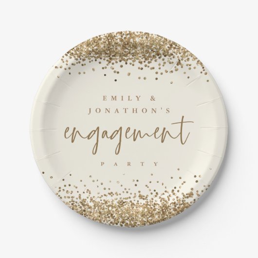 Gold Glitter Names Cream Engagement Party Papieren Bordje (Voorkant)
