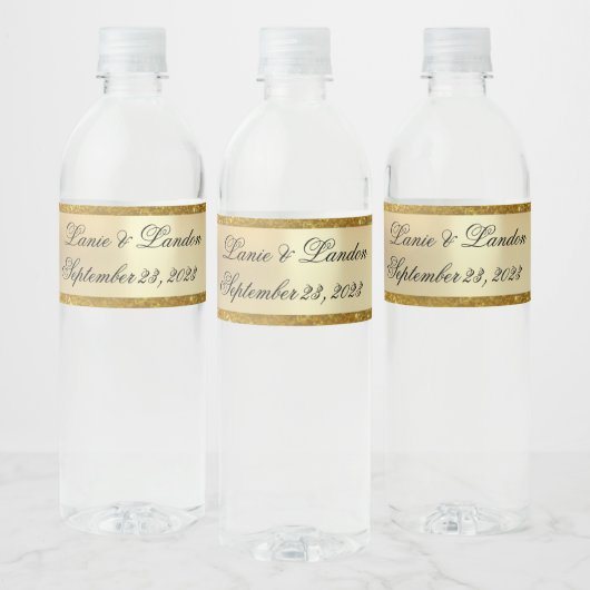 Gold Glitter Names Script Gepersonaliseerd bruilof Waterfles Etiket (Flessen)