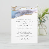 Gold Glitter & Navy Agate Stone Wedding Invitation Aankondiging (Staand voorkant)