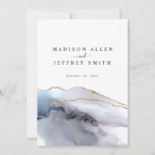 Gold Glitter & Navy Agate Stone Wedding Invitation Aankondiging (Achterkant)