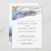 Gold Glitter & Navy Agate Stone Wedding Invitation Aankondiging (Voorkant / Achterkant)