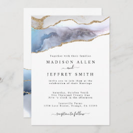Gold Glitter & Navy Agate Stone Wedding Invitation Aankondiging
