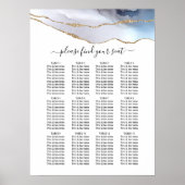 Gold Glitter & Navy Agate Wedding Seating Chart Poster (Voorkant)