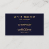 Gold Glitter Navy Blue Agate & Signature Script Visitekaartje (Achterkant)