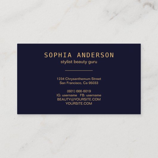 Gold Glitter Navy Blue Agate & Signature Script Visitekaartje (Achterkant)