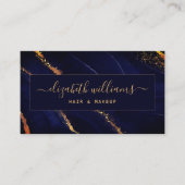 Gold Glitter Navy Blue Agate & Signature Script Visitekaartje (Voorkant)