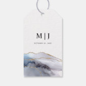 Gold Glitter & Navy Blue Agate Weddenschap Harteli Cadeaulabel (Achterkant)