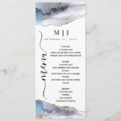Gold Glitter & Navy Blue Agate Wedding Menu (Voorkant)