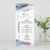 Gold Glitter & Navy Blue Agate Wedding Menu (Staand voorkant)