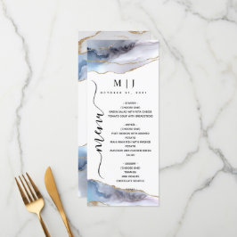 Gold Glitter & Navy Blue Agate Wedding Menu