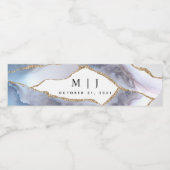 Gold Glitter & Navy Blue Agate Wedding Waterfles Etiket (Enkel label)