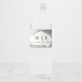 Gold Glitter & Navy Blue Agate Wedding Waterfles Etiket (Voorkant)