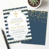 Gold Glitter Navy Blue Boy Baptism Kaart