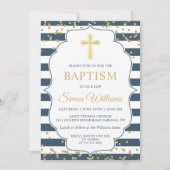 Gold Glitter Navy Blue Boy Baptism Kaart (Voorkant)