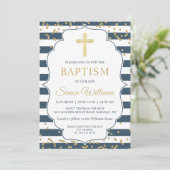 Gold Glitter Navy Blue Boy Baptism Kaart (Staand voorkant)