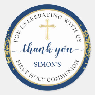 Gold Glitter Navy Blue First Community Hartelijk d Ronde Sticker