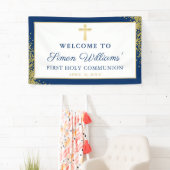 Gold Glitter Navy Blue First Heilige Commune Banne Spandoek (Insitu)