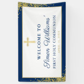 Gold Glitter Navy Blue First Heilige Commune Banne Spandoek (Verticaal)