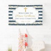 Gold Glitter Navy Blue First Heilige Commune Banne Spandoek (Insitu)